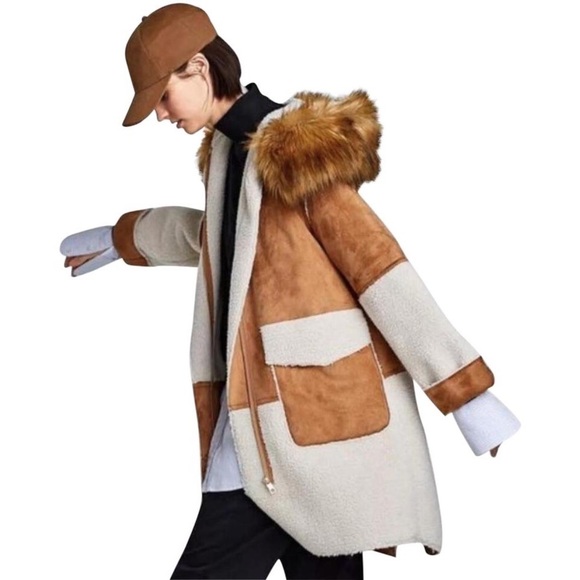 Zara Faux Suede and Shearling Coat - Picture 4 of 8